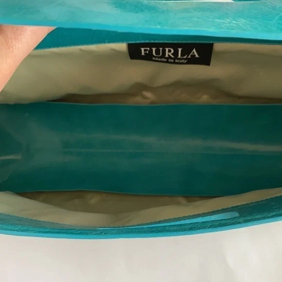 Furla handbag purse leather teal rectangle